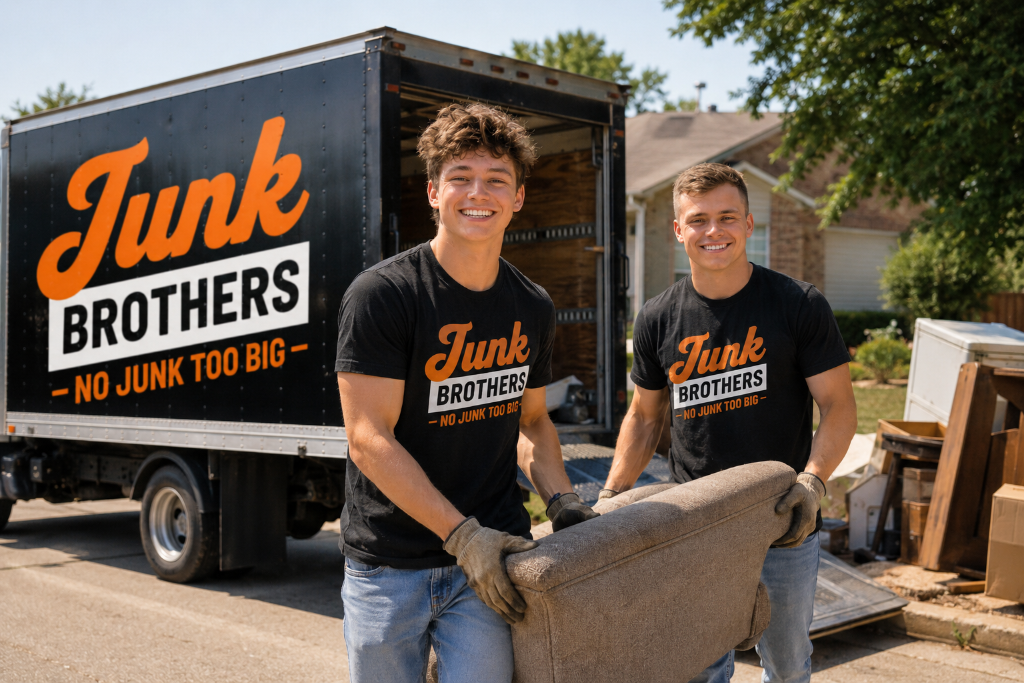 Junk Brothers truck and crew loading furniture
