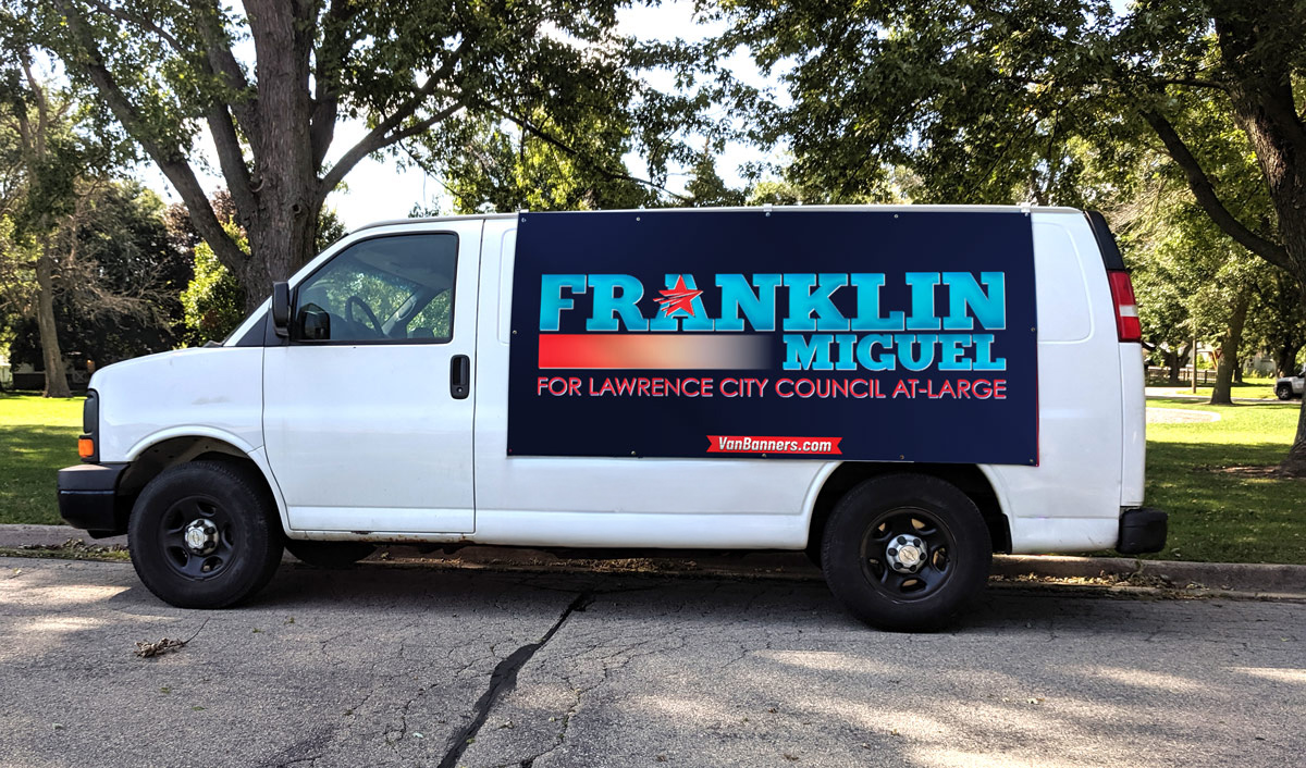 Franklin Miguel for Lawrence City Council van banner