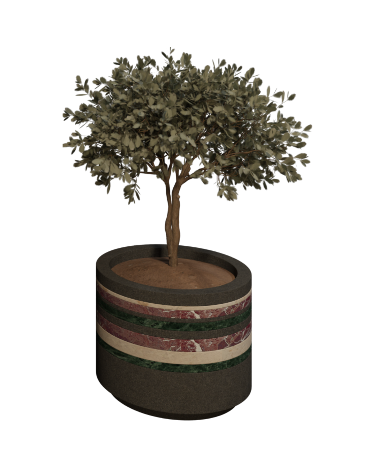 Basalt Marble-Inlay Low Planter — View 2