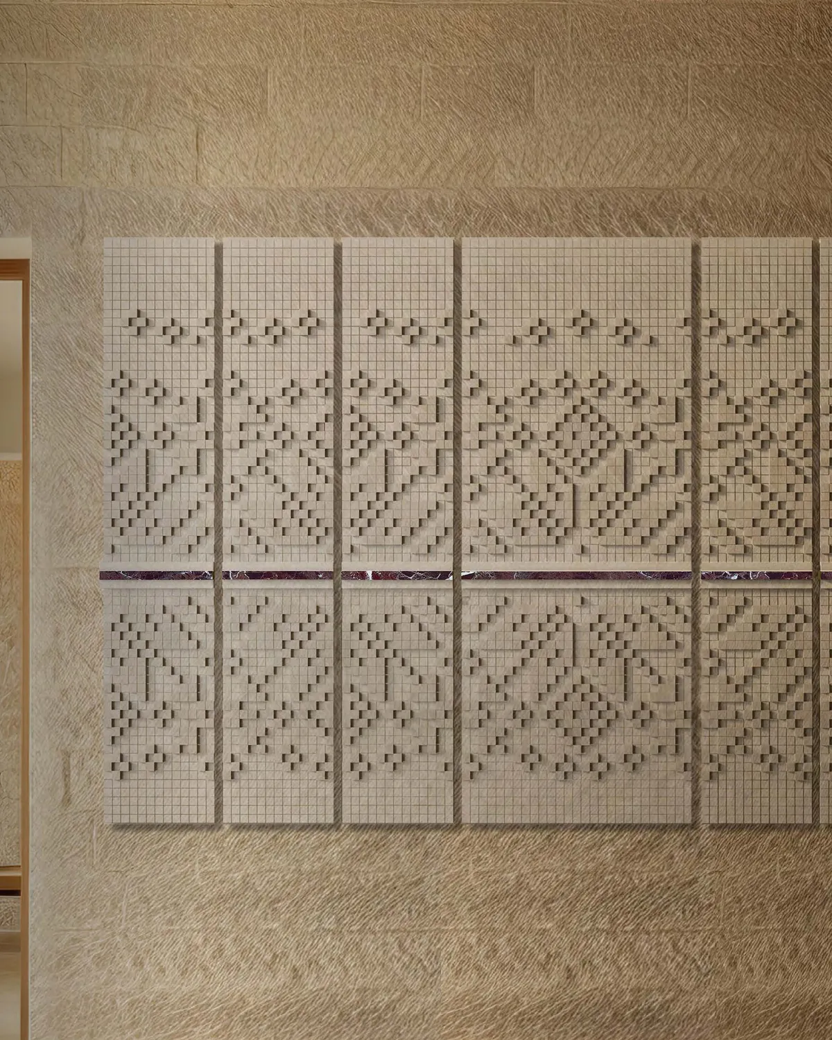 Tatreez Pixel Relief Panels — Full view