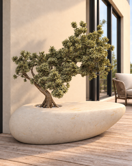 Ivory Pebble Planter, Smooth rounded profile with subtle warm markings finish