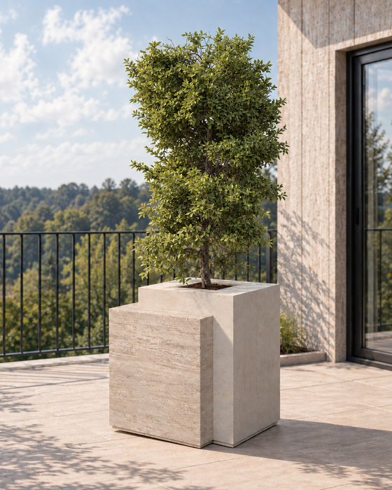 Offset Ivory Block Planter, Smooth body with a textured projecting panel finish