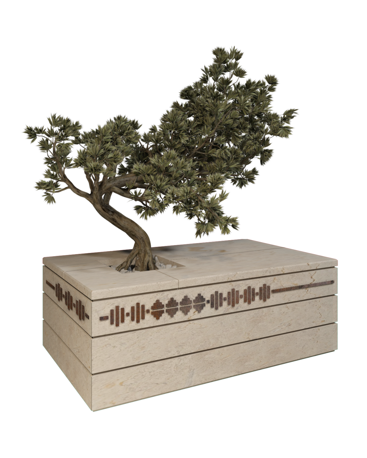 Layered Limestone Planter with Geometric Inlay — View 2