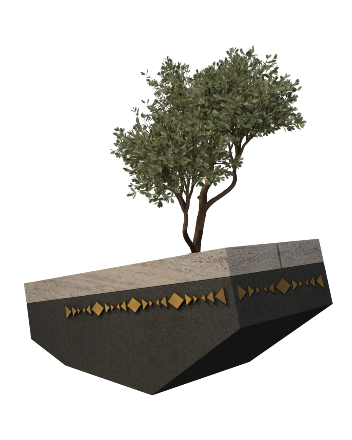 Faceted Basalt Planter with Brass Inlay — View 2