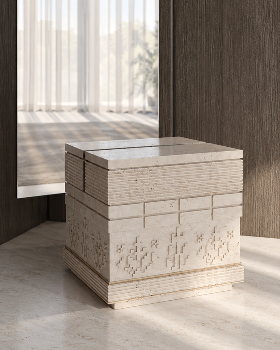 Carved Cube Side Table