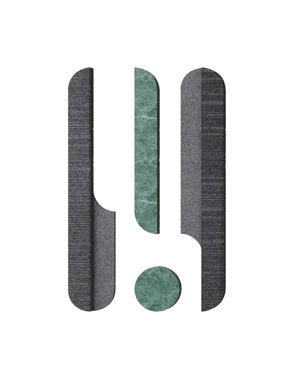 Calligraphy Forms in Basalt and Green Marble — View 2