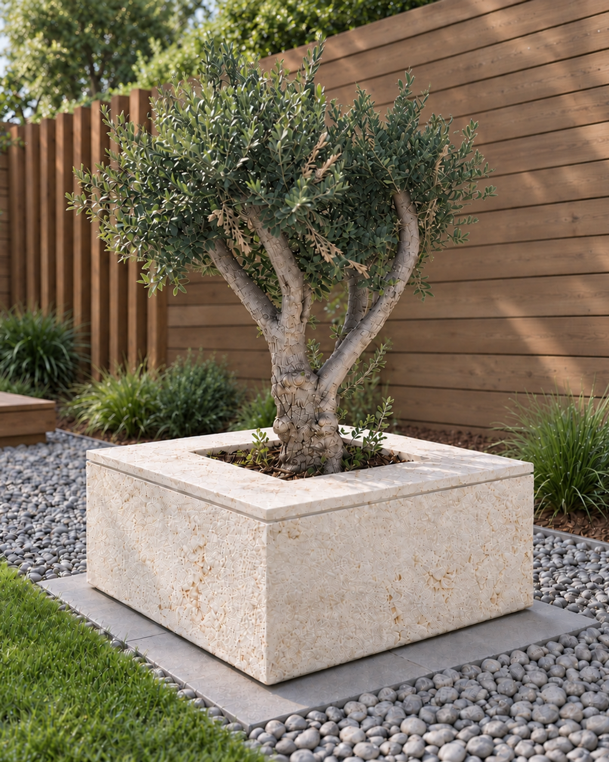 Textured Coral Limestone Square Planter — Full view