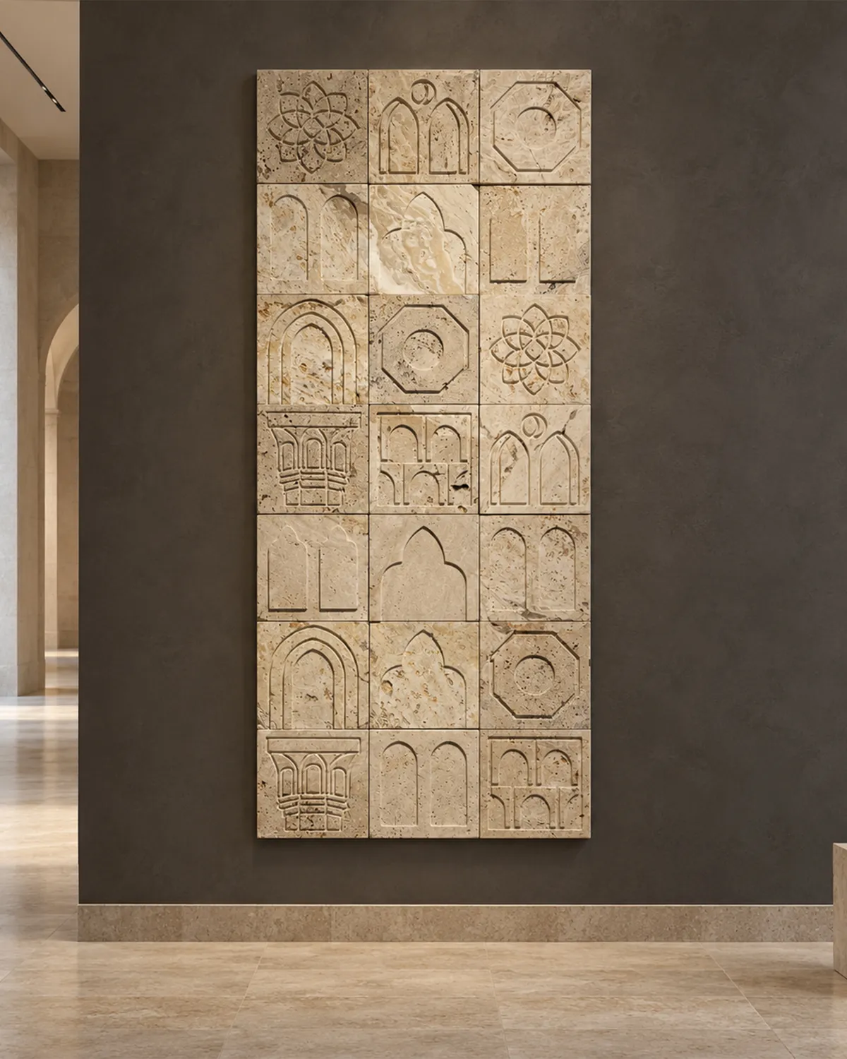 Arches and Rosettes Travertine Grid — Full view
