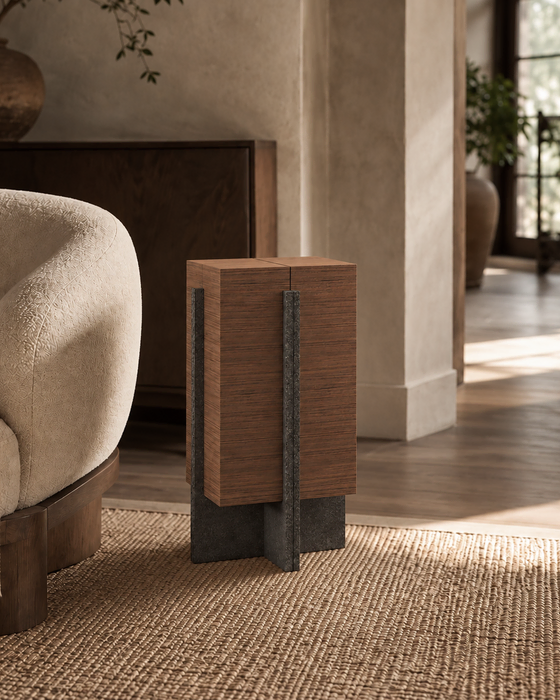 Warm-Tone Column Side Table