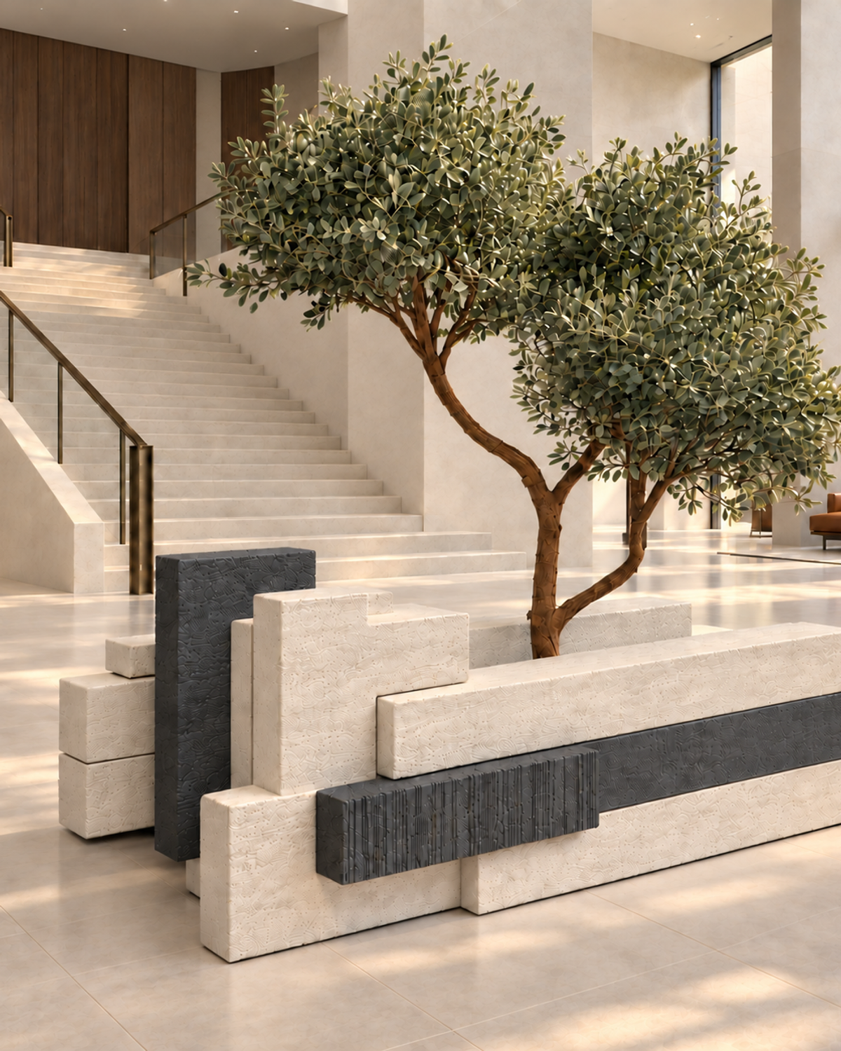Ivory and Charcoal Interlocking Slab Planter — Full view