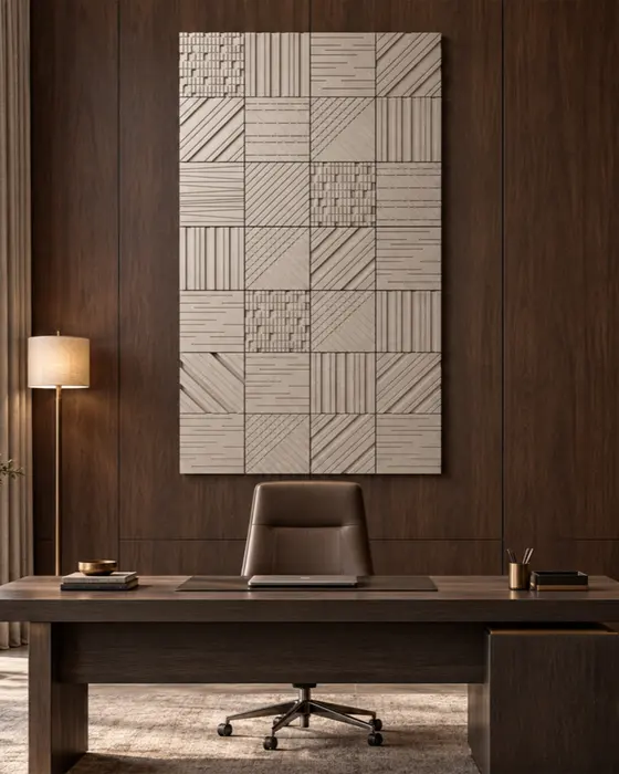 Carved Pattern Tile Wall, Grey limestone, Square tiles carved with linear, diagonal and grid patterns finish