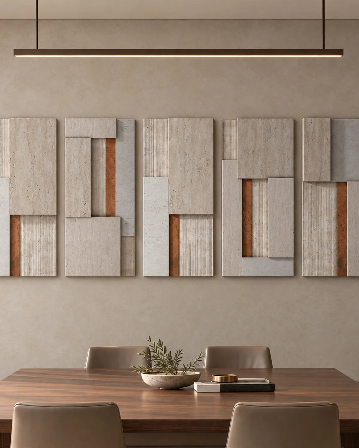Copper Seam Travertine Panels — Full view
