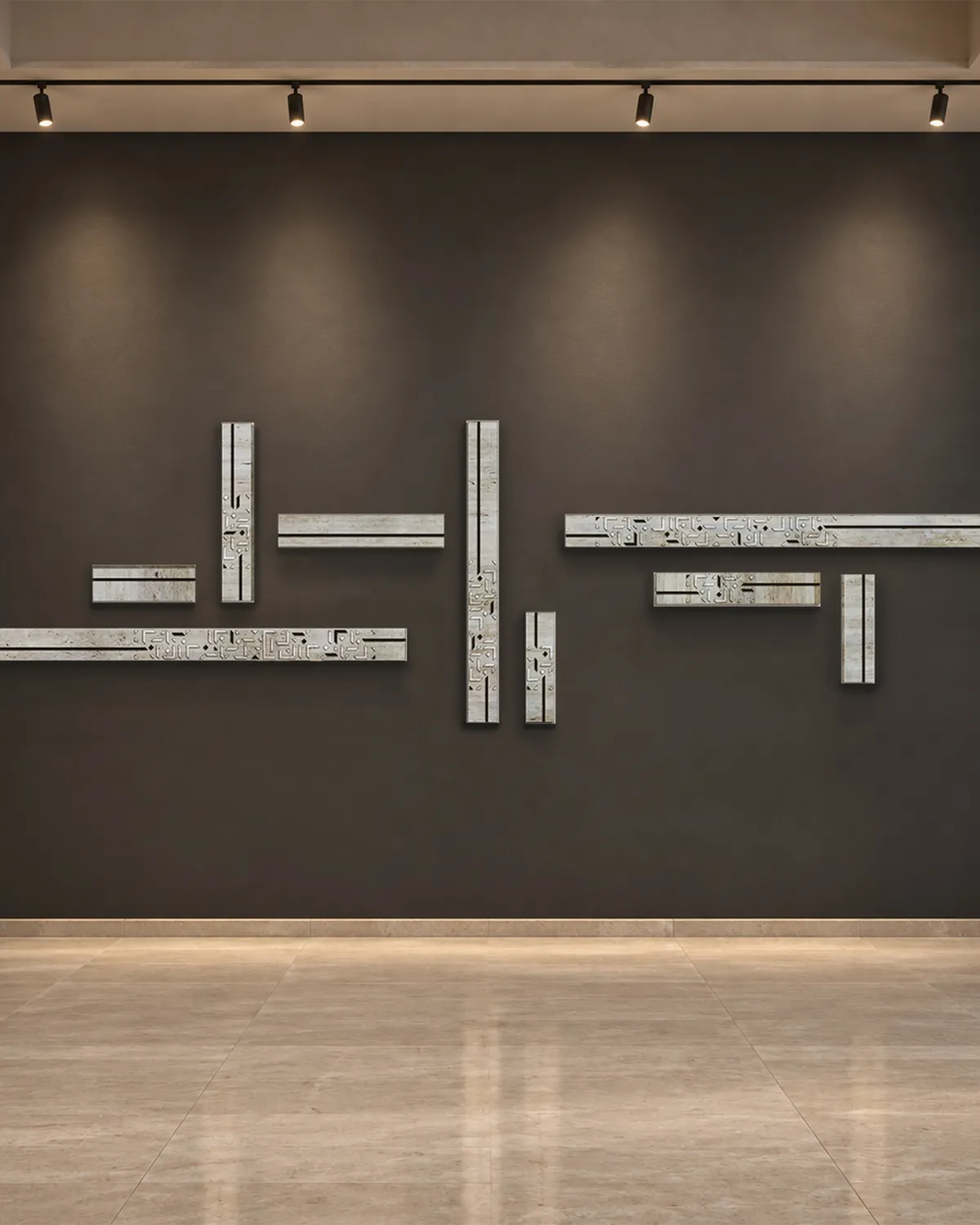 Scattered Travertine Kufic Bars — Full view