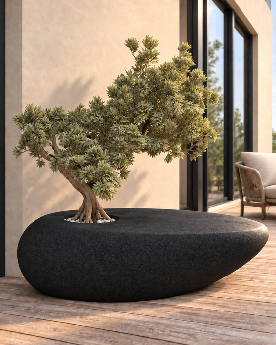 Charcoal Pebble Planter, Textured charcoal surface with a rounded profile finish
