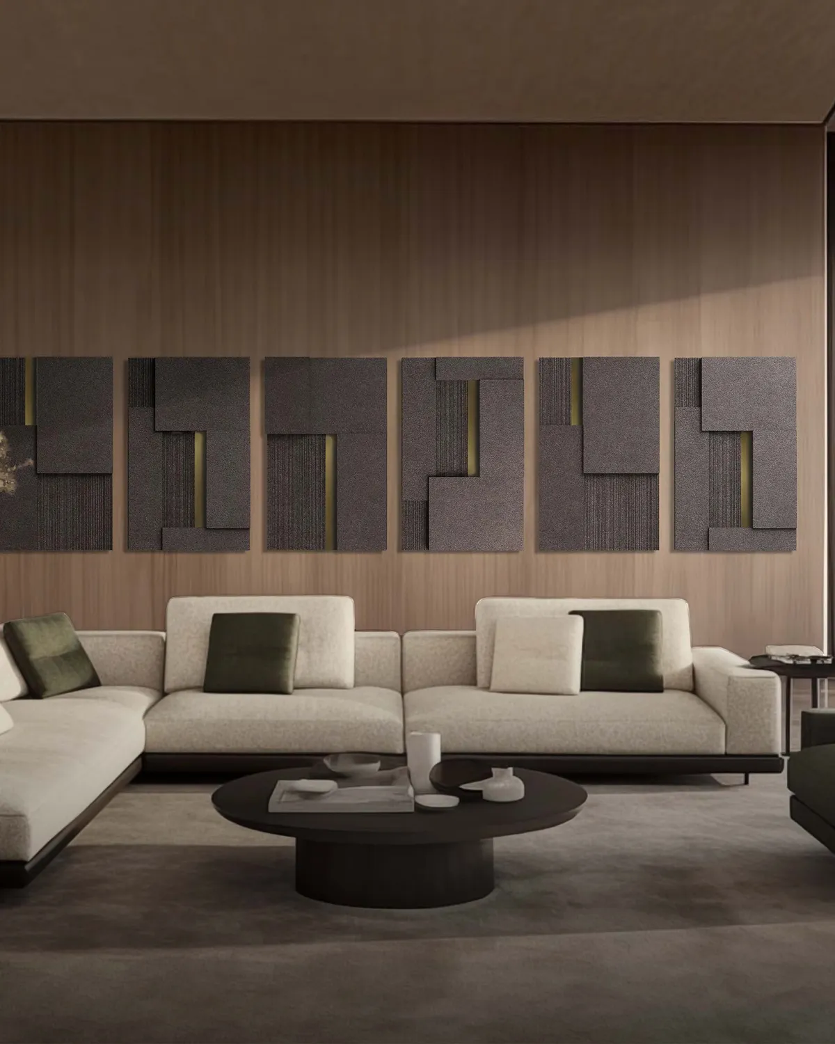 Brass Seam Basalt Panels — Full view
