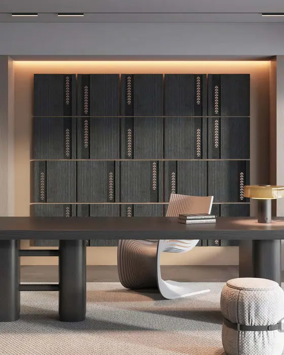 Wheat Motif Basalt Tiles, Black basalt with bronze inlay, Fluted surface with an inlaid bronze wheat motif finish