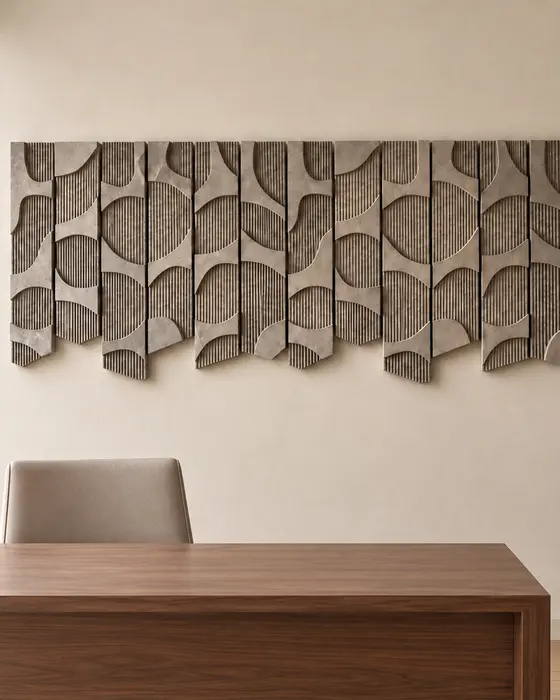 Fluted Arc Basalt Panels, Grey basalt, Fluted strips with honed arc overlays finish