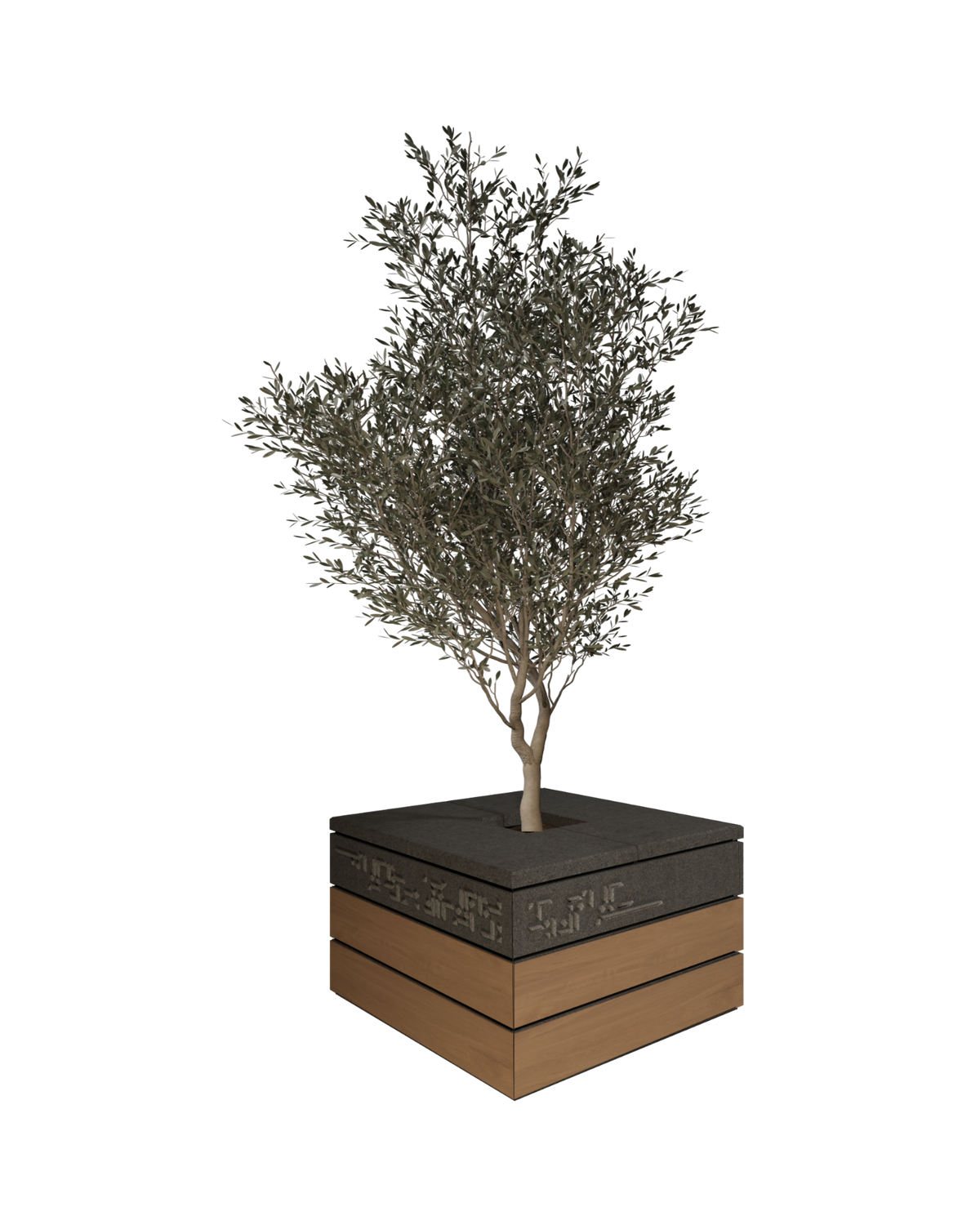 Layered Stone and Wood Kufic Planter — View 2