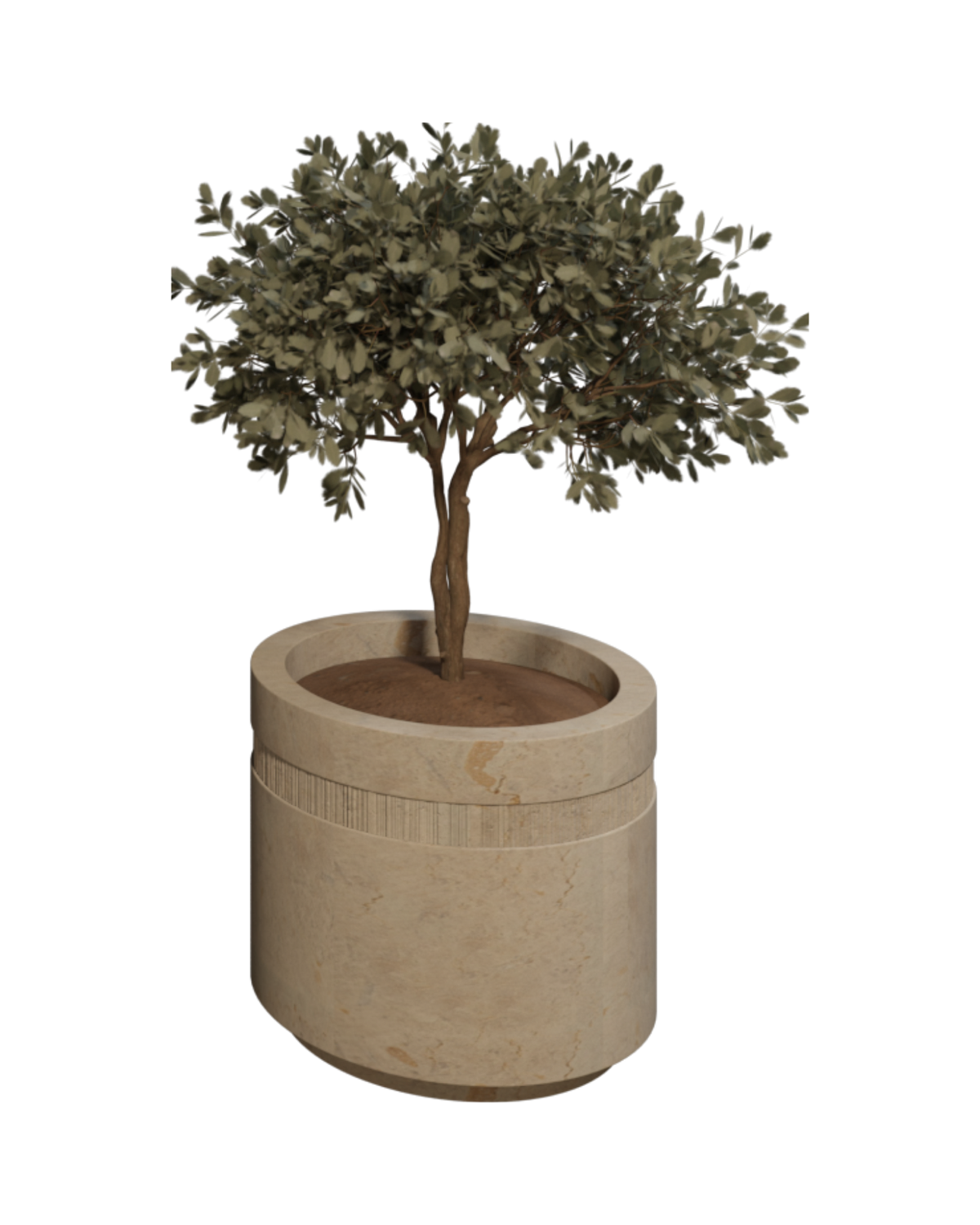 Tonal Fluted Band Limestone Drum Planter — View 2