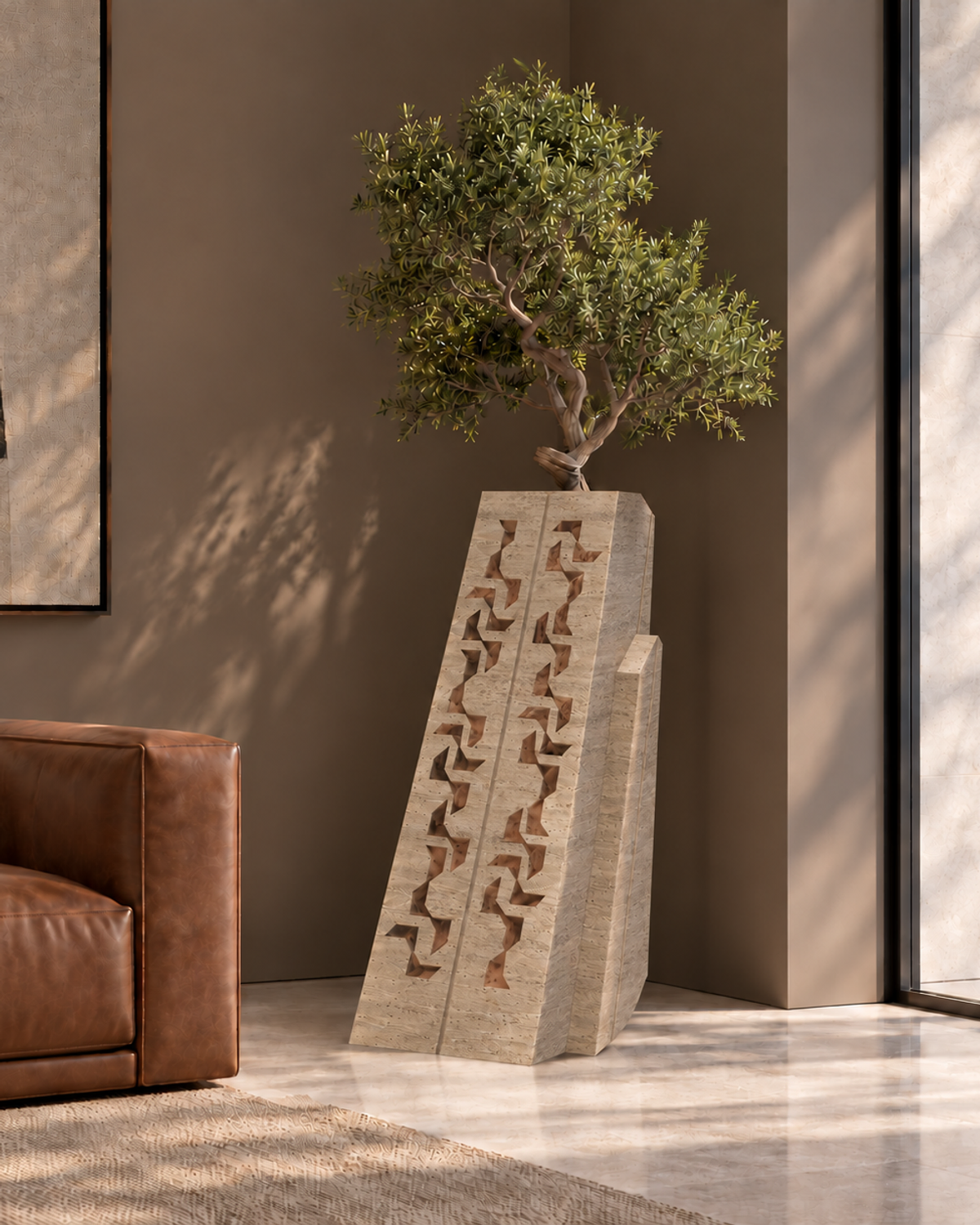Ivory Tower Planter with Geometric Relief — Full view