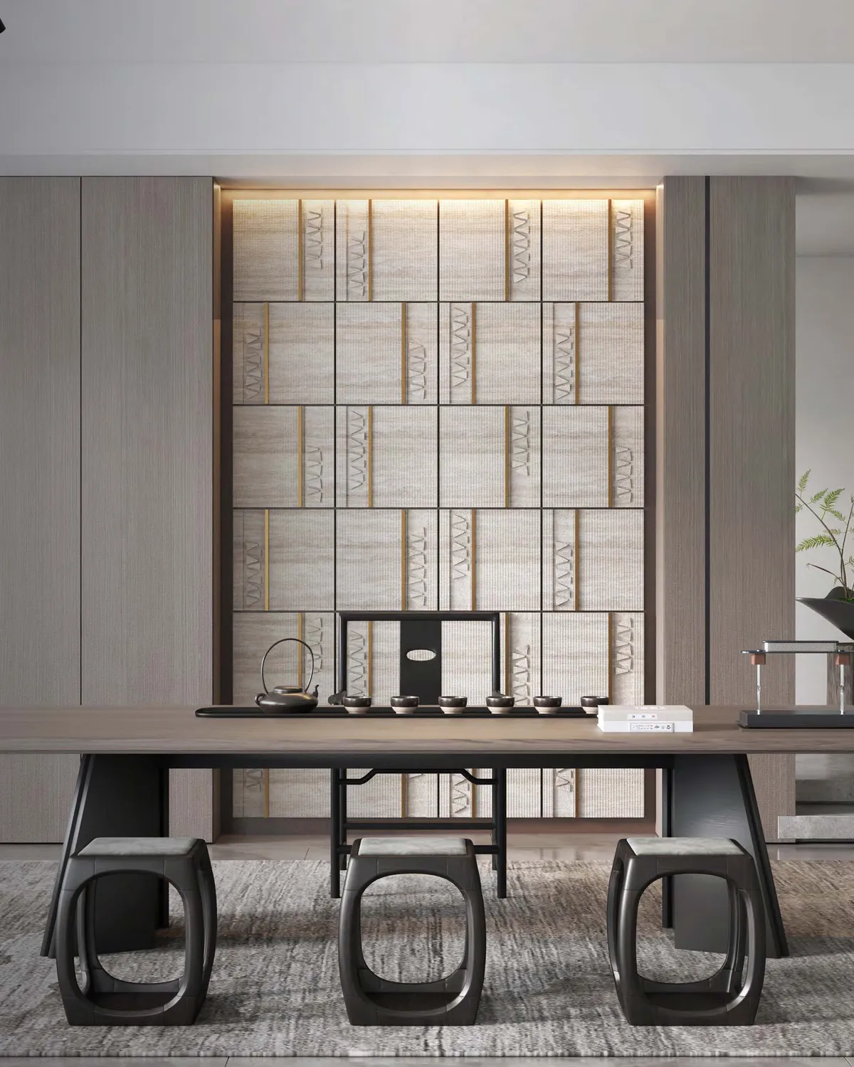 Brass Line Travertine Tiles — Full view