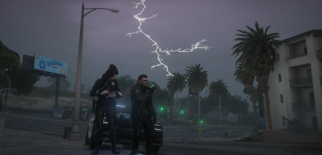 Officers on scene in a storm