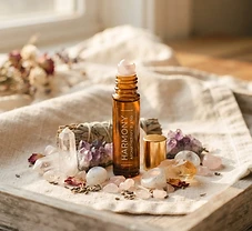 Crystal aromatherapy roller bottle for chakra balancing