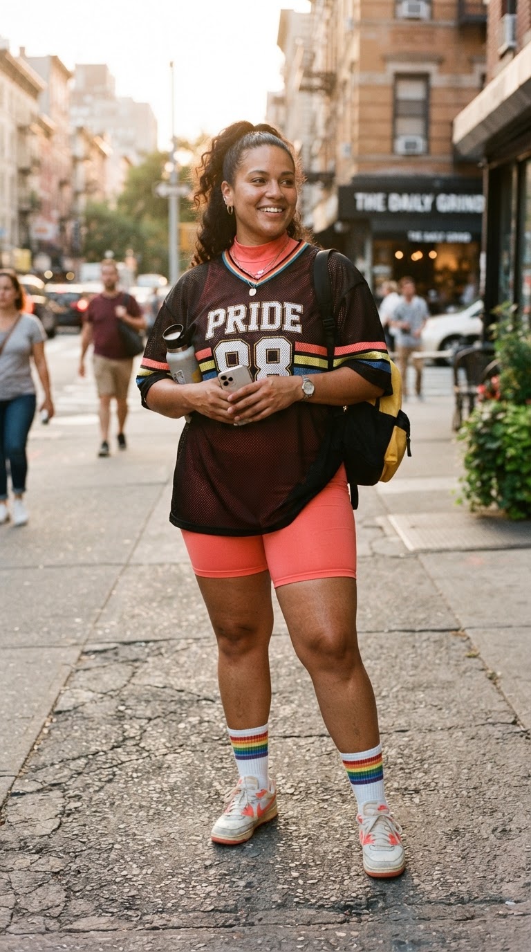 The Retro-Sport Mesh Ensemble — plus size pride outfit inspiration