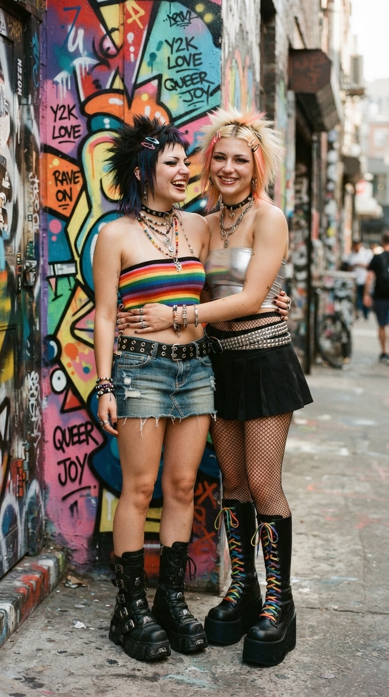 Y2K pride outfit idea 6 - Bucket Hat & Baby Tee Pride Look