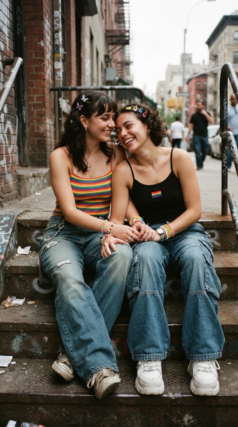 Y2K pride outfit idea 9 - Rhinestone Belly Chain & Crop Top