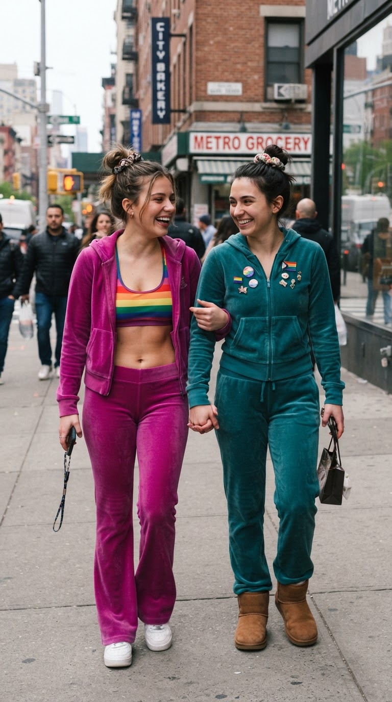 Y2K pride outfit idea 4 - Velour Tracksuit in Rainbow Hues