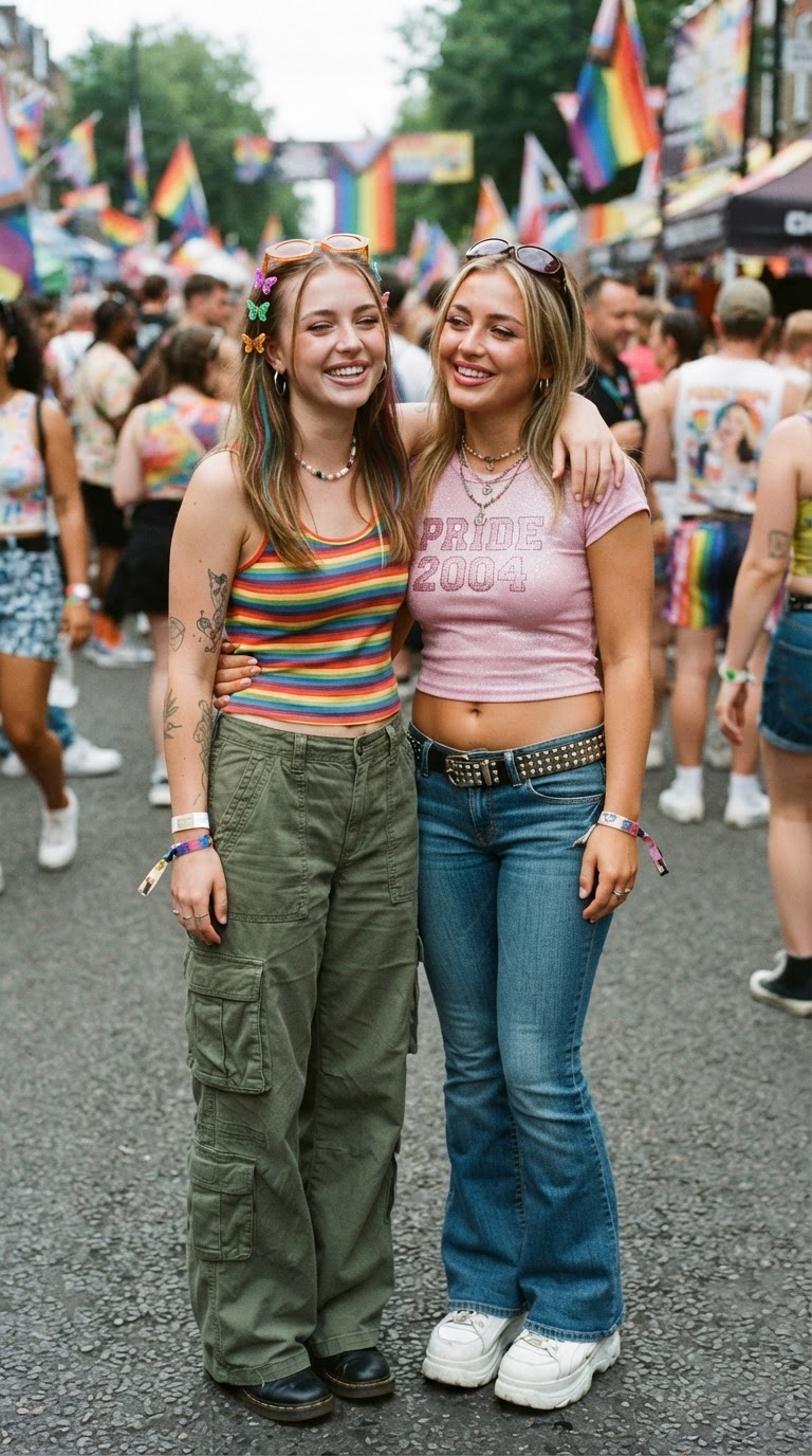Y2K pride outfit idea 1 - Butterfly Clips & Cargo Pants Combo