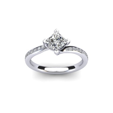 Round Diamond Solitaire | Twist Pavé Shoulder 18ct White Gold 1