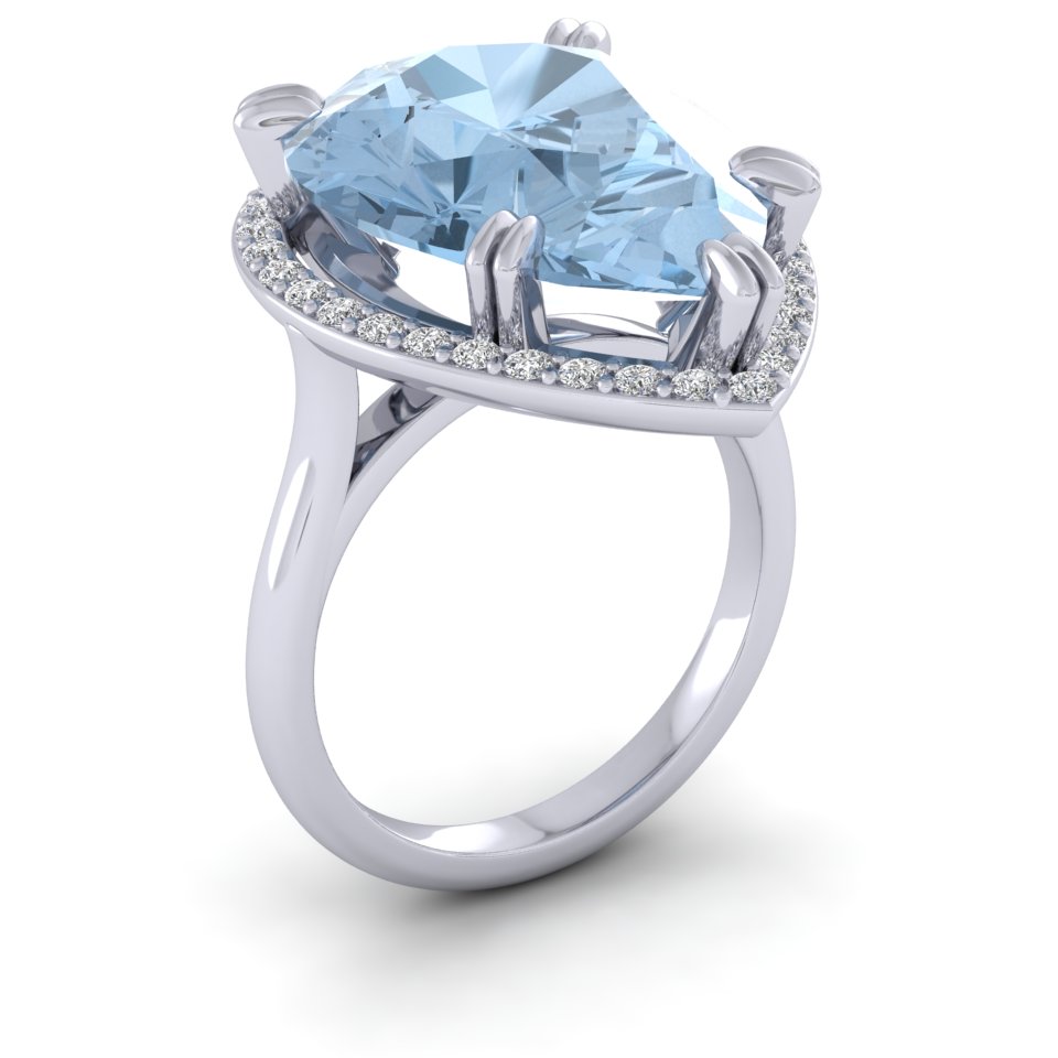 Aquamarine Pear Halo Engagement Ring 1