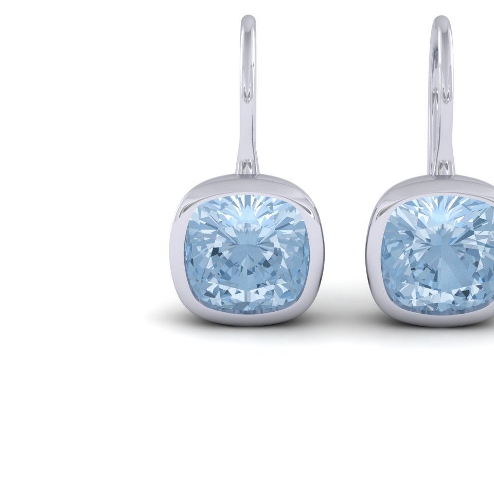 Aquamarine Cushion Drop Earrings | Bezel Set 18ct White Gold 3