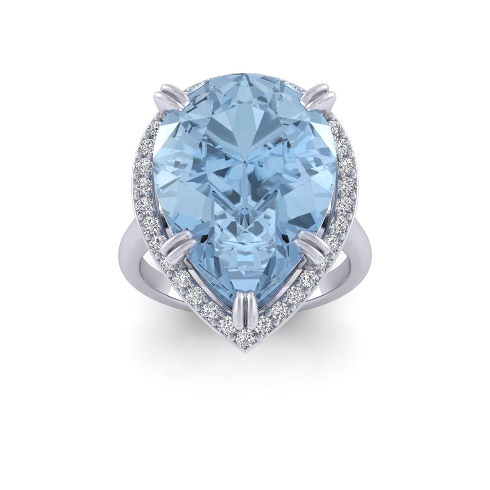 Aquamarine Pear Halo Cocktail Ring | Diamond Surround 18ct White Gold 1
