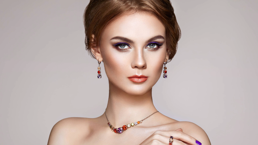 Bespoke multi-gemstone jewellery set — earrings, necklace and ring