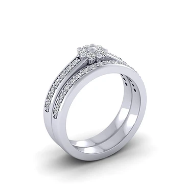 Diamond Cluster Bridal Set | Floral Halo Engagement & Wedding Band 18ct White Gold
