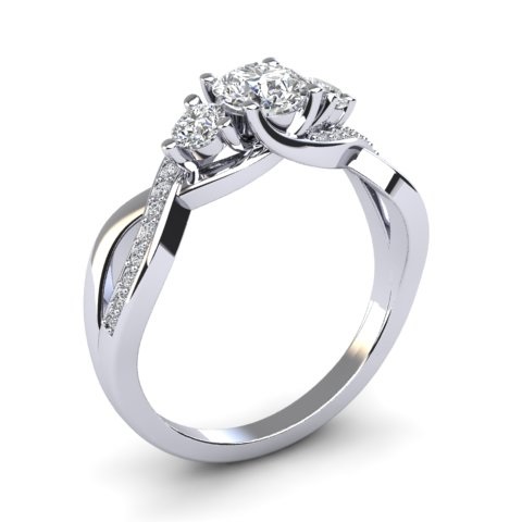 Twisted Three-Stone Diamond Engagement Ring | 18ct White Gold 1