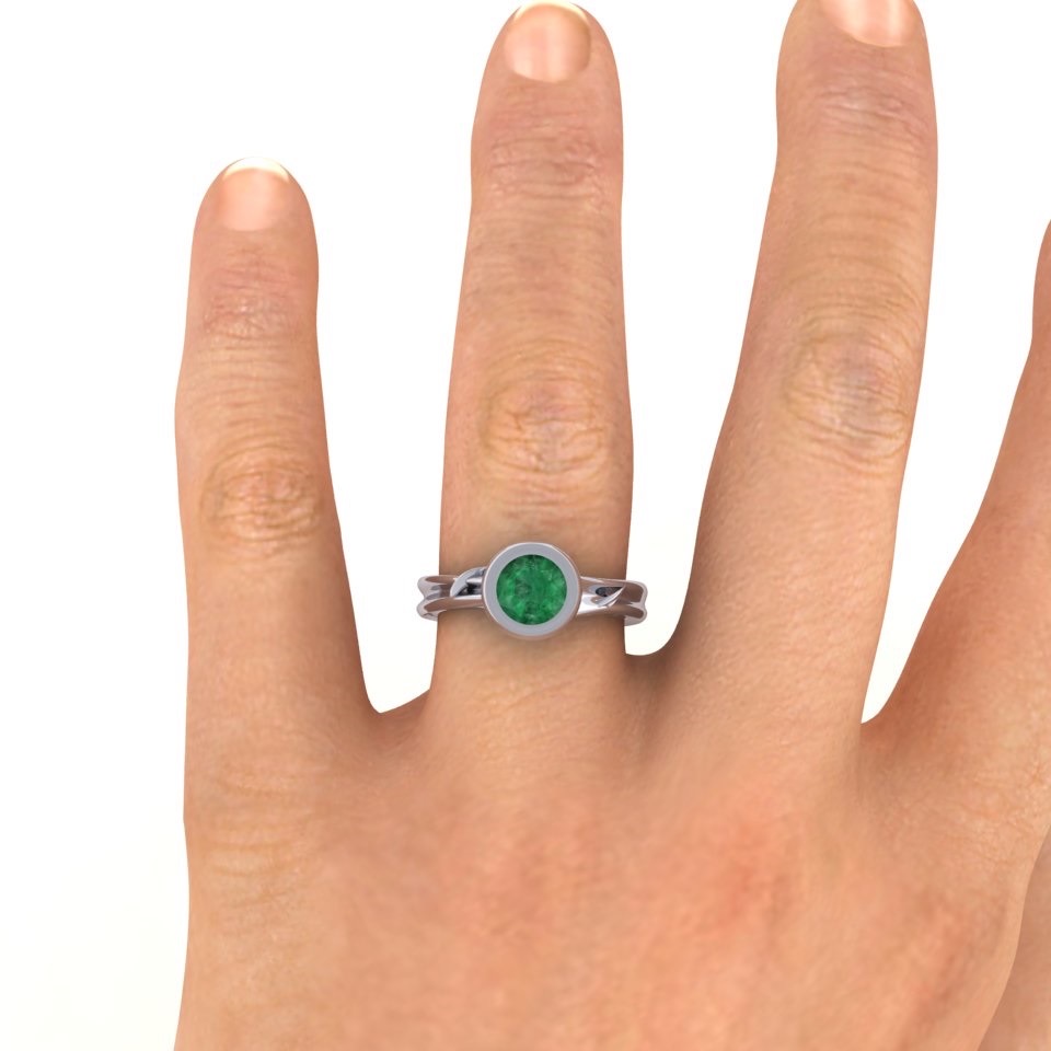 Emerald Bezel Solitaire Ring | Round Emerald 18ct White Gold 2