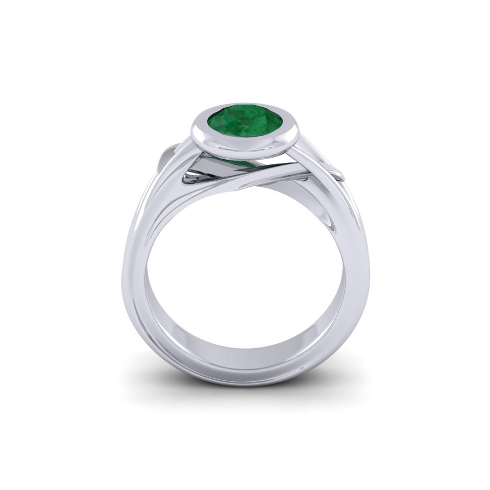 Emerald Bezel Solitaire Ring | Round Emerald 18ct White Gold 1