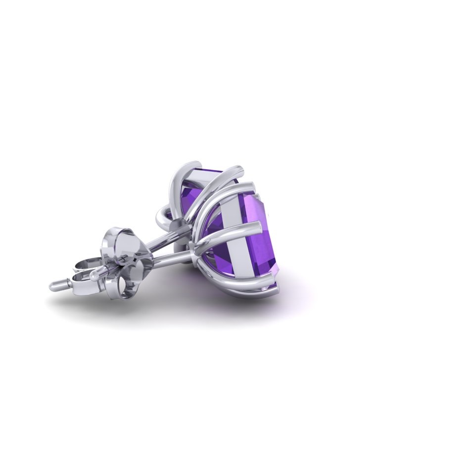 Amethyst Cushion Stud Earrings | 18ct White Gold Four-Claw 1