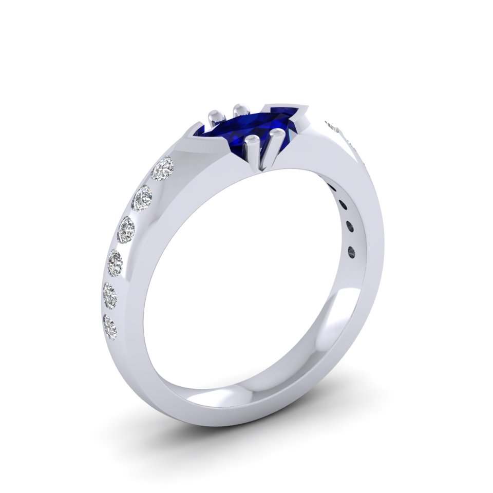 Blue Marquise Sapphire Pavé Ring 1