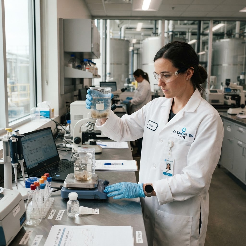 Laboratory technician analyzing a water sample