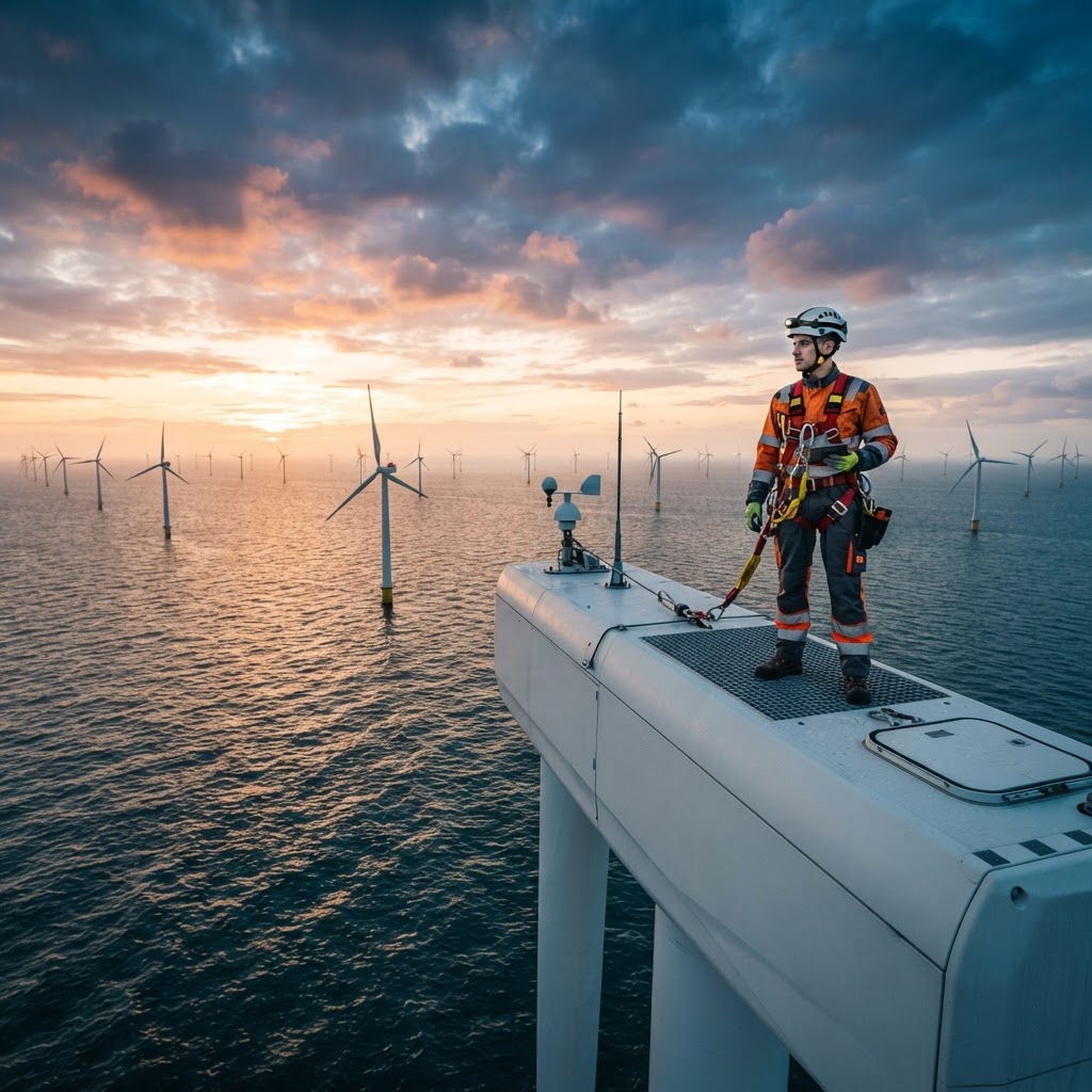 Wind turbine technician at work