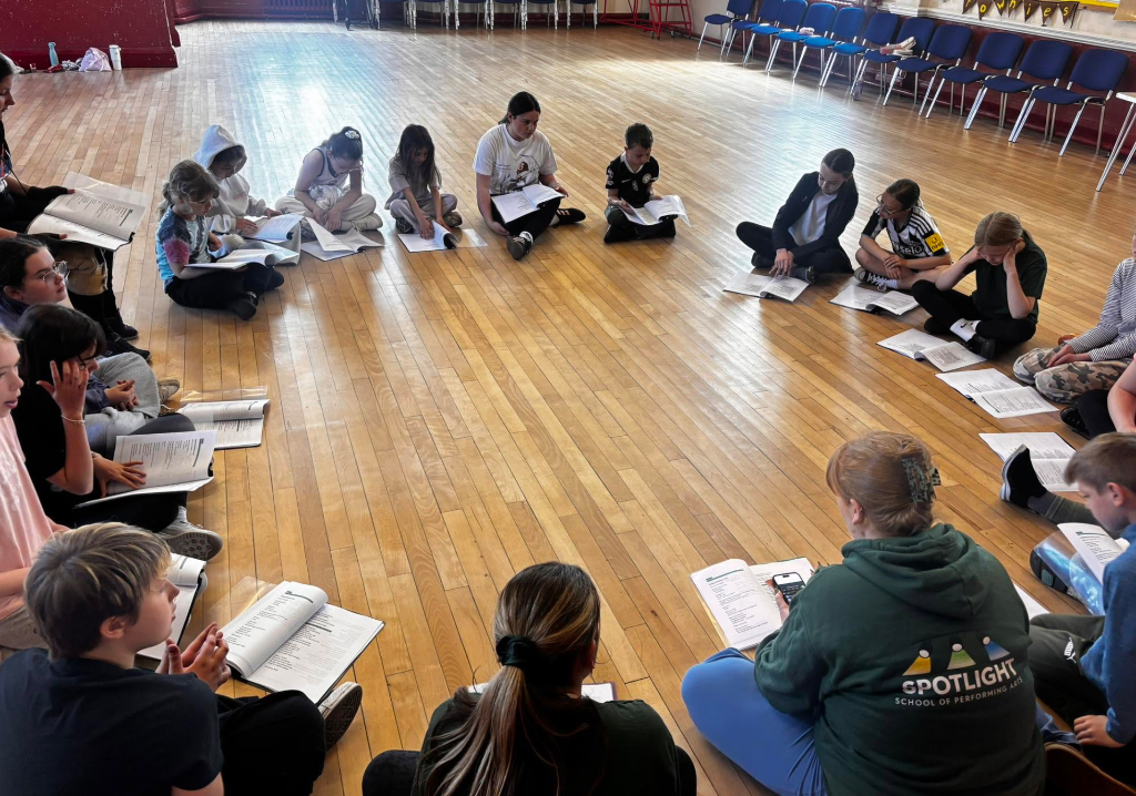 Students and teacher in a script reading circle