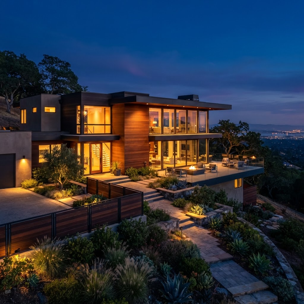 East Bay home at dusk