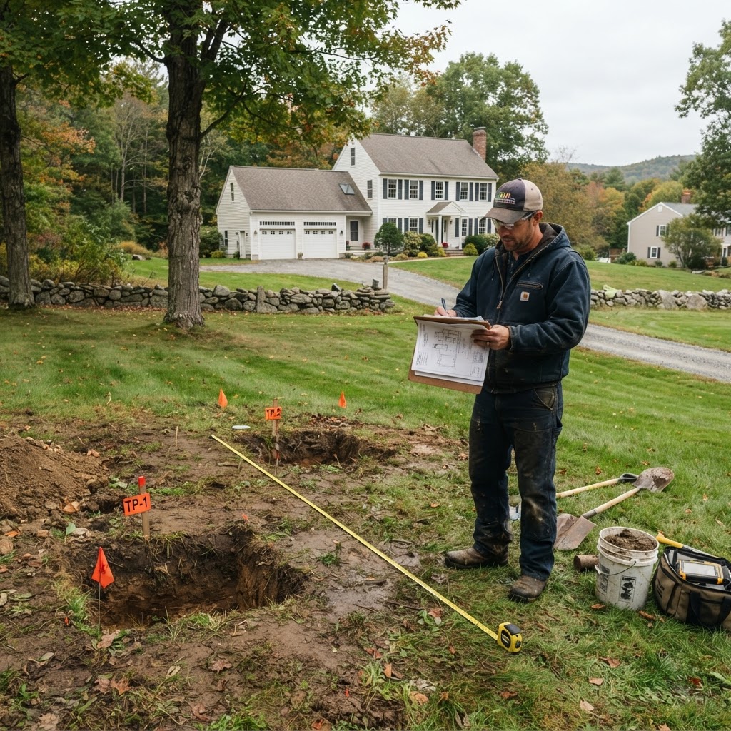 Site planning and soil testing for a residential septic system design in Southern New Hampshire
