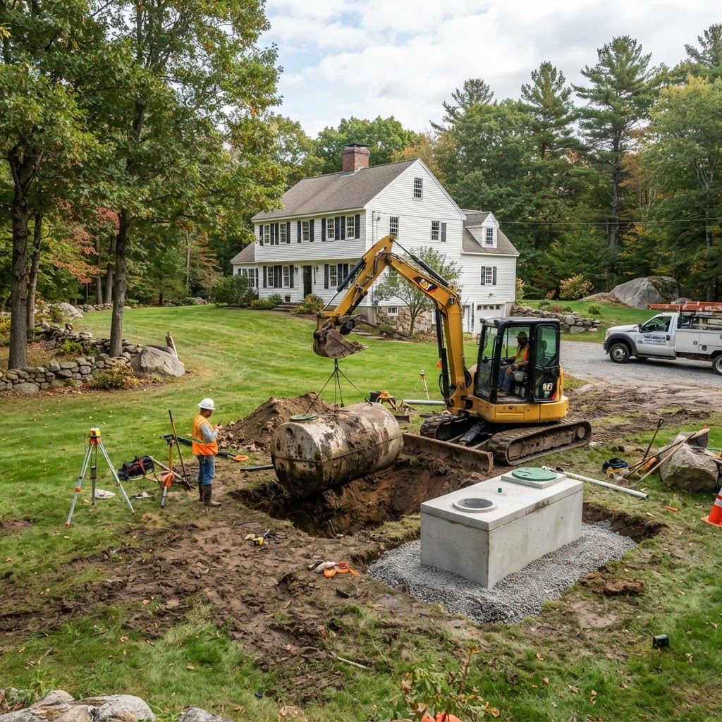 Residential septic system replacement excavation in Southern New Hampshire