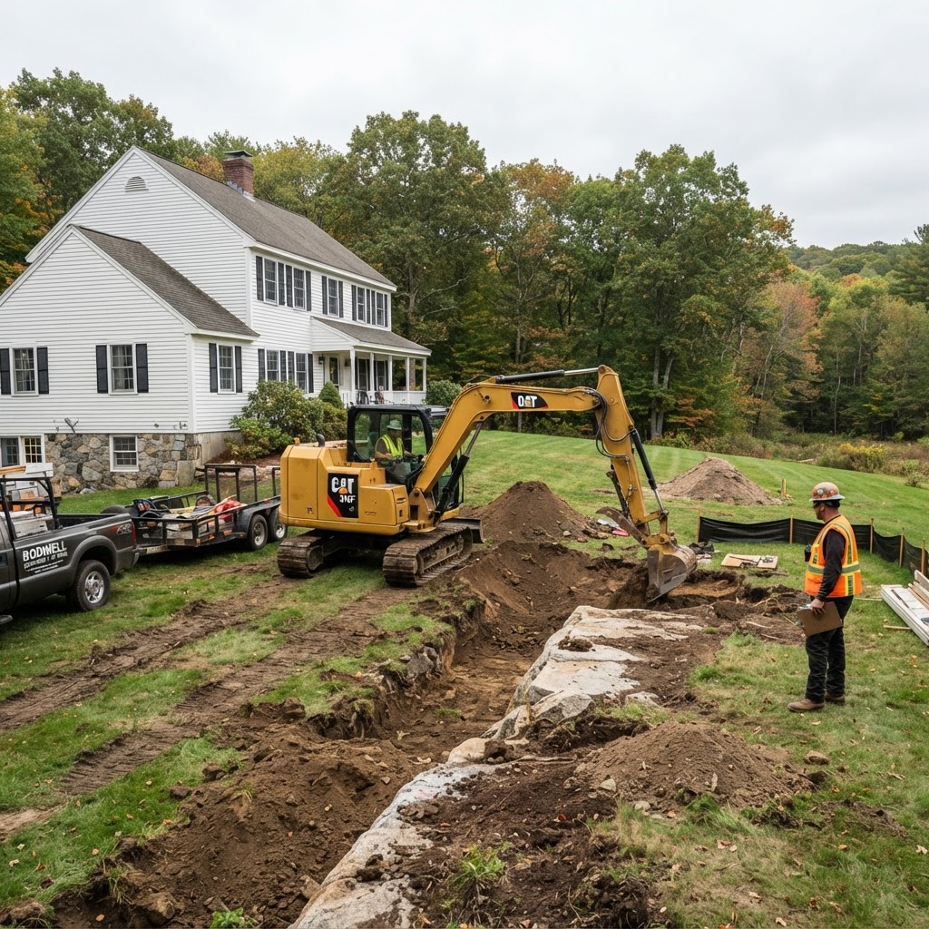 Excavation equipment on a residential property in Southern New Hampshire